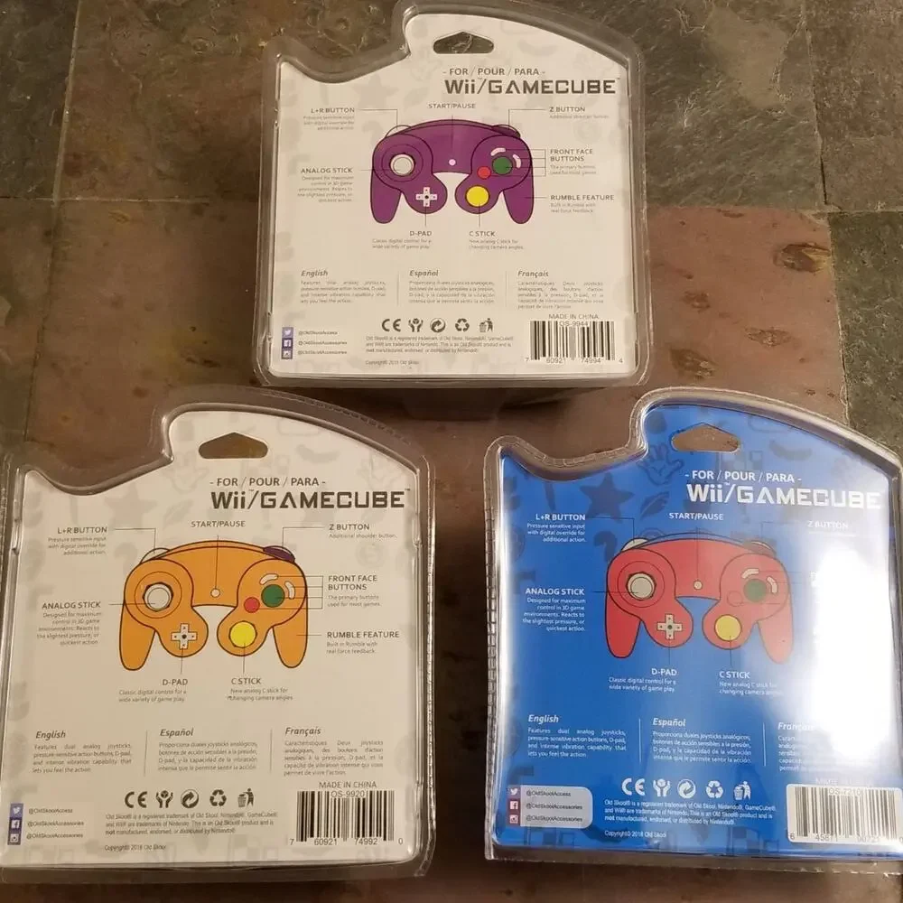 3 Gamecube Controllers - 3 Colors Bundle (NEW) - Orange Red Purple - Nintendo